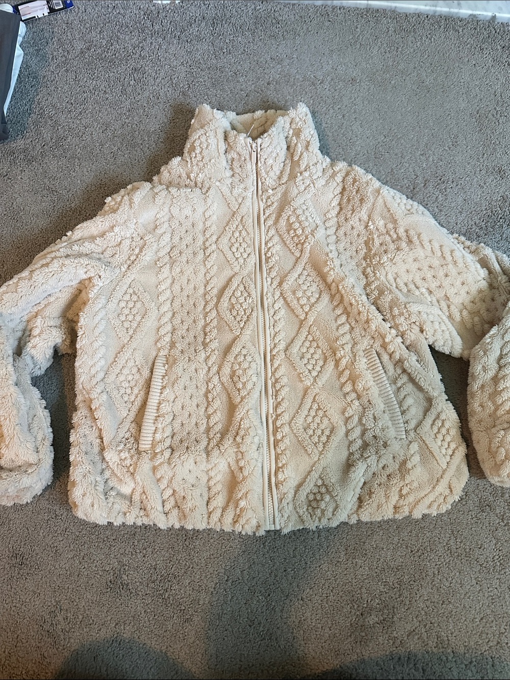 all in motion Cream Teddy Jacket with Diamond Knit Texture